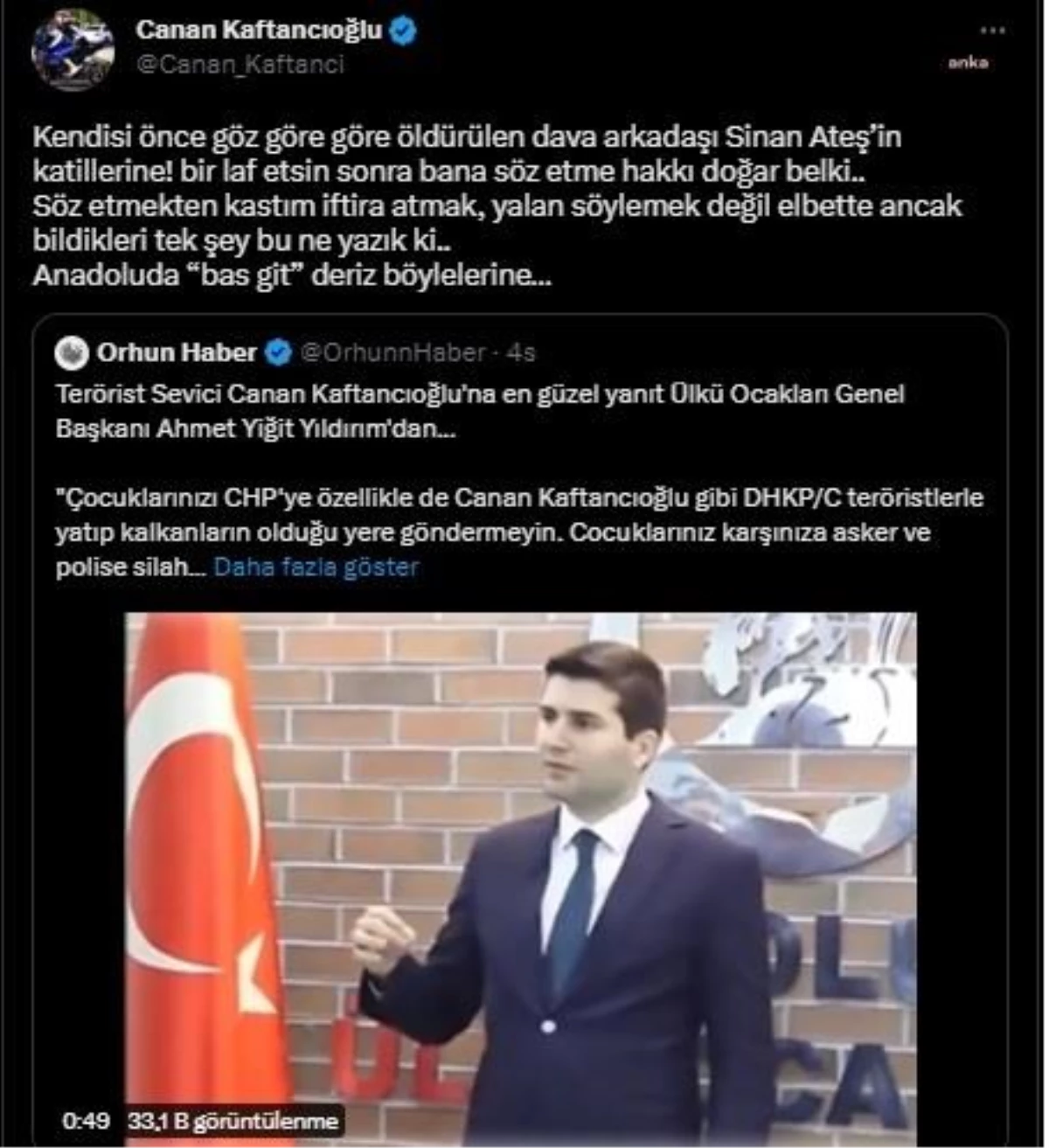 CHP İstanbul Vilayet Lideri Canan Kaftancıoğlu, Dava Ocakları Lideri Yıldırım'a reaksiyon gösterdi