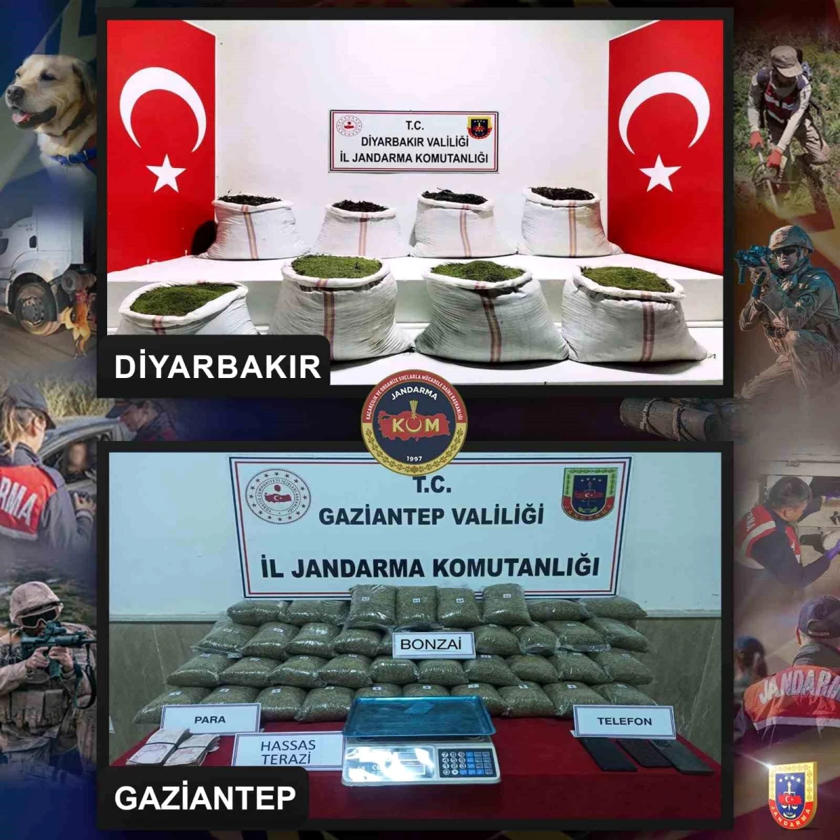 Diyarbakır ve Gaziantep'te toplam 278 kilo uyuşturucu ele geçirildi